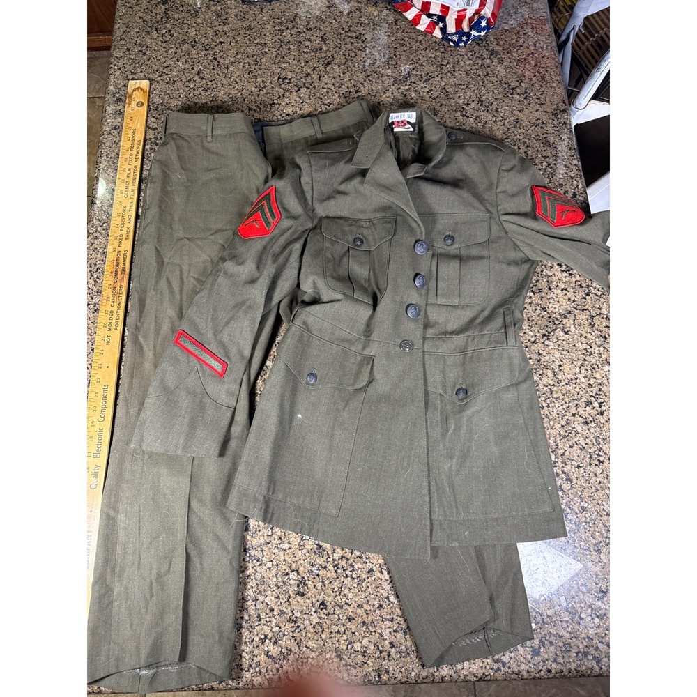 USMC Marine Corps Alpha Service Green Uniform Set Jacket 40R Trousers 34R Corp